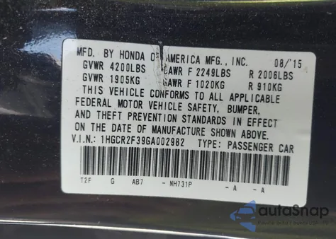 2016 Honda Accord Lx from USA, damaged, VIN 1HGCR2F39GA002982